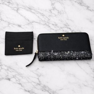 Kate Spade Black and Glitter Wallet & Card Holder Set